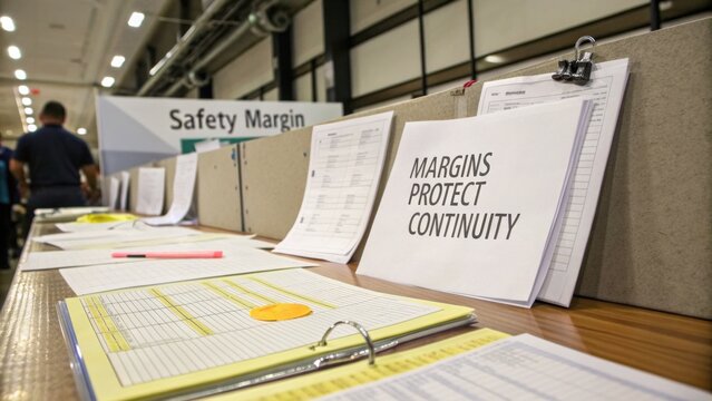 Safety margin documentation on a table emphasizing importance of margins in ensuring operational continuity for business success