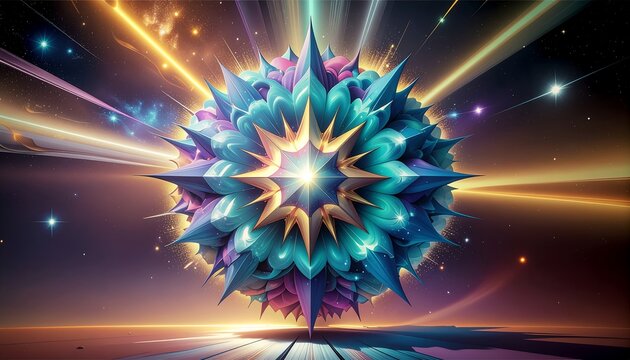 Vibrant glowing blue virus particle illustration.