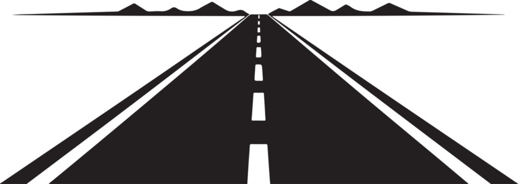 A long straight road stretches into the distance with mountains ahead