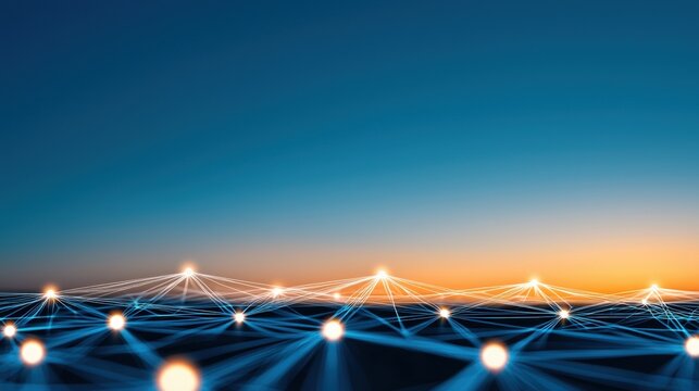 Visualization Digital representation of global business connections with networked data points.