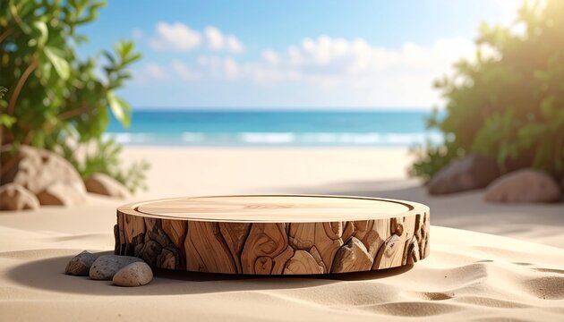 A single coconut rests on the soft sand of a tropical beach under a blue sky, with gentle ocean waves rolling along the beautiful paradise coast during a relaxing summer vacation
