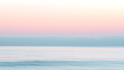 Fototapeta premium Ocean horizon disappearing into pale mist during sunrise creating a minimal silent calm peaceful meditative zen seascape photograph generative AI