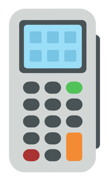 Modern payment terminal with numeric keypad and action button isolated on white background, contactless finance and retail technology concept
