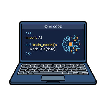 Laptop with AI code on screen.
