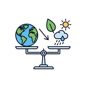 Earth and nature symbols on an unbalanced scale illustration