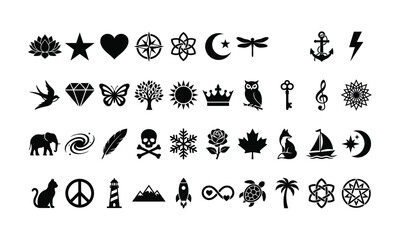 Fototapeta premium Collection of 35 black silhouette icons and symbols