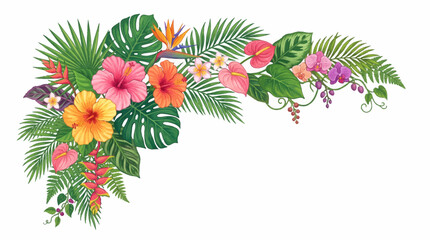 Naklejka premium A vibrant floral arrangement featuring tropical plants and flowers.