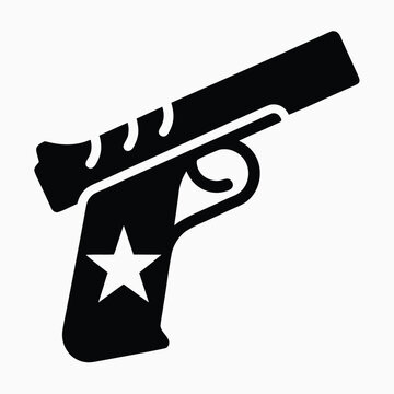 Revolver pistol icon, handgun symbol, star design, black silhouette