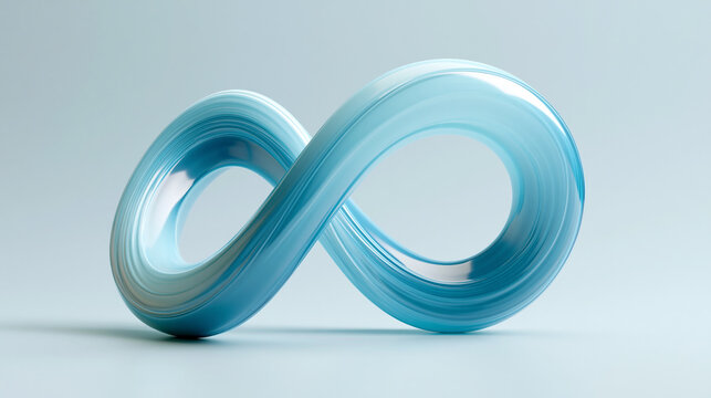 infinity loop sculpture in pastel blue futuristic design, smooth glossy abstract infinity symbol, modern endless loop branding visual concept