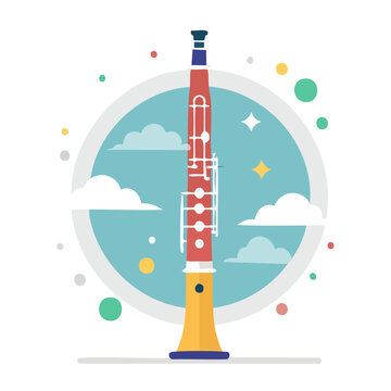 Flat design illustration of a red oboe with a yellow bell