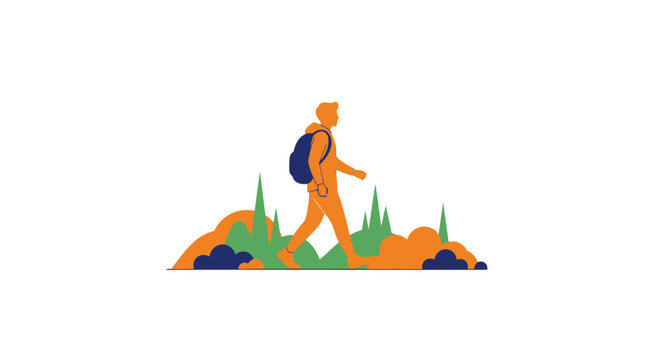 Man hiking with backpack outdoors.