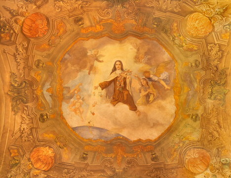 MONZA, ITALY - MARCH 19, 2026:  The fresco of St. Therese of Lisieux in the side chapel of church Chiesa di Santa Maria al Carrobiolo by Luigi Morgari (1926)