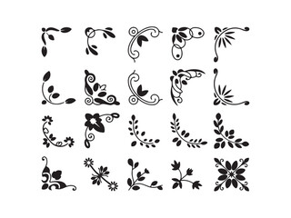 Fototapeta premium Elegant collection of six ornate corner elements featuring decorative floral