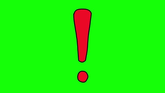 Red Hand Drawn Exclamation Mark on Green Screen. 4K Video