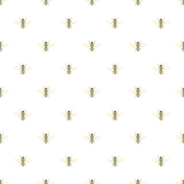 Many flying insects forming a seamless repetitive pattern on a white background