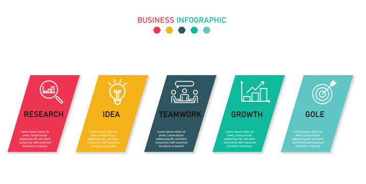 Business Infographic Template with 5 Options, Modern Presentation Timeline and Process Flow Design.