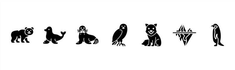 Arctic Life set featuring Polar Bear, Seal, Walrus, Snowy Owl, Arctic Fox, Iceberg, Penguin for cold-climate visuals. © Dewi Sari