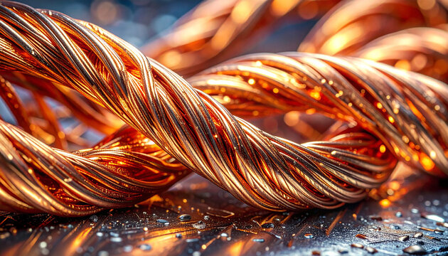Macro Close Up of Tangled Copper Wires with Metallic Reflections