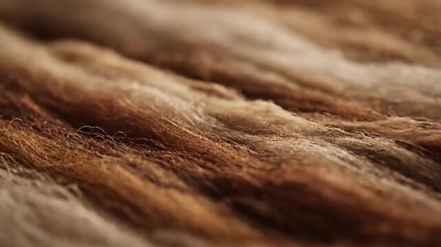 A close-up view of a textured surface with brown fur lying horizontally across the scene