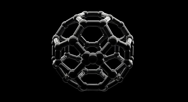 Buckminsterfullerene molecule structure on black background