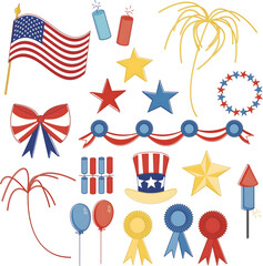 Obraz premium Colorful Independence Day Celebration Illustration with Fireworks and Patriotic Decorations