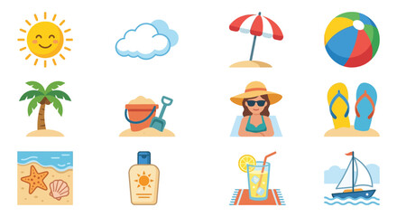 Colorful beach icons depicting summer activities and fun (2) © Bayu