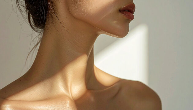 The curve of a neck and shoulder  minimalist composition  soft shadows  high-end fash