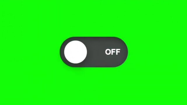 On Off Toggle Switch Button Animation on Green Screen Background, Modern UI Slider Control Motion Graphics, Clean Flat Design Interface, Looping Power Switch Indicator, Chroma Key Overlay for Video Ed