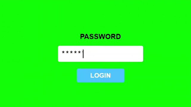 Password Typing Login Animation on Green Screen Background 4K Motion Graphics