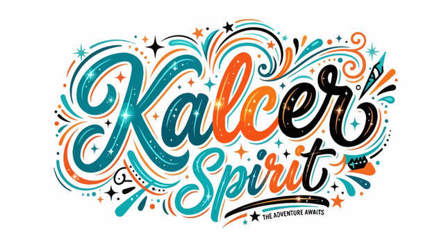 Kalcer Spirit colorful hand lettered typography design.