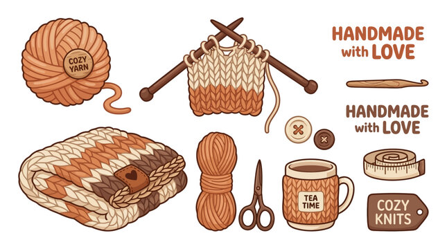 Knitting accessories and handmade items.