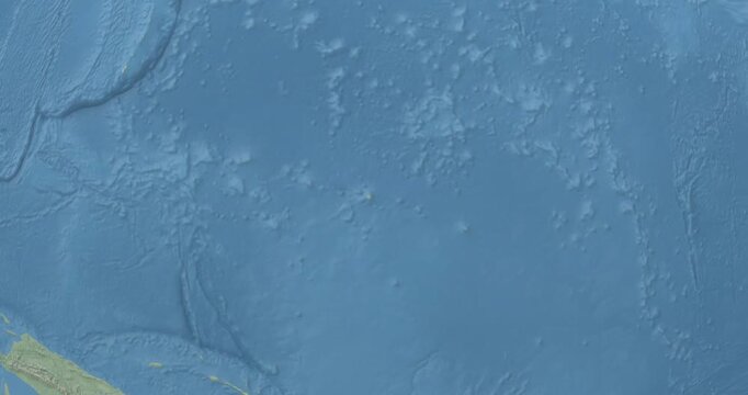 Micronesia on Globe. Zoom into the country with Earth spinning on dark background. Physical world map with Micronesia and label on it. Country view animation.