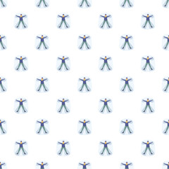 Obraz premium People creating snow angels in repeat pattern on a white background