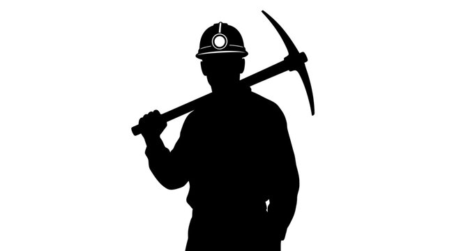 Miner with Pickaxe Silhouette Portrait.