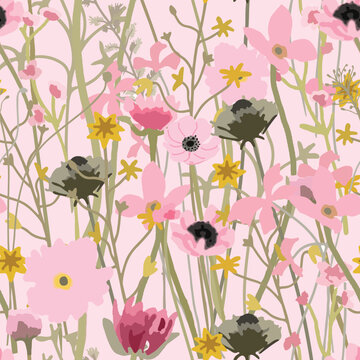 Pastel wildflower meadow seamless pattern