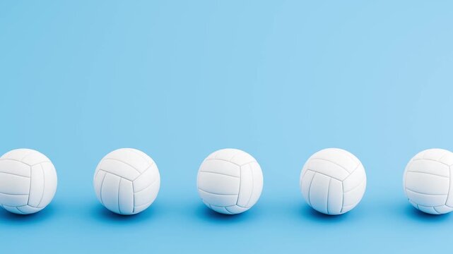 Seamless 3D Animation of Generic Volleyball Balls Rolling on Blue Background Loop 