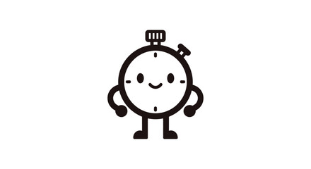 Fototapeta premium Minimalist cute stopwatch character mascot black line art.