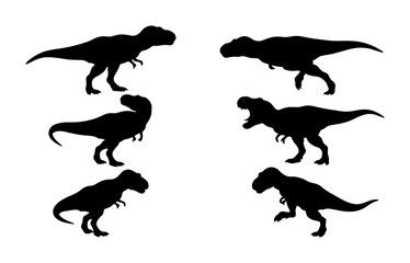 Dinosaur Silhouettes Collection, Prehistoric Reptile Vector Icons, Jurassic Era Creatures Set © Tasnia