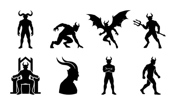 Demon Silhouettes Collection: Horned Figures, Devil Icons, Mythical Creatures, Supernatural Beings