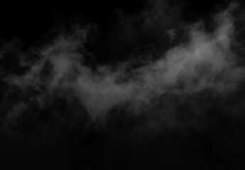 Fototapeta premium Abstract white smoke cloud drifting across a black background, creating a dramatic atmospheric mist texture with soft motion and high contrast.