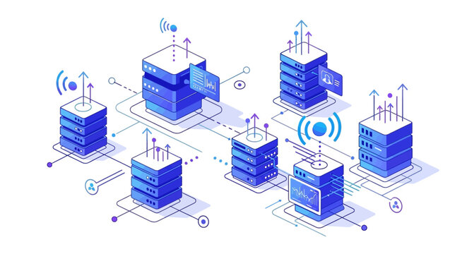 Servers connected in network.