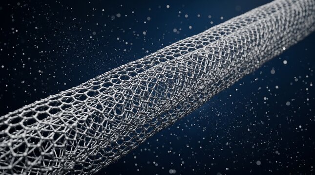 Close-up of futuristic carbon nanotube structure on dark background