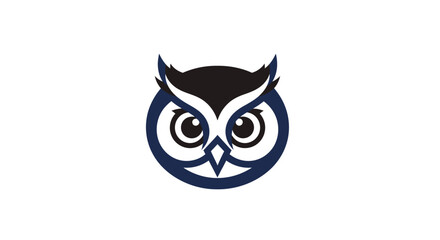 Fototapeta premium Modern blue owl head mascot on white background.