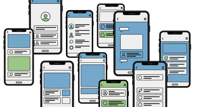 Collection of Mobile Phones with Various Screens.