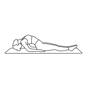 Line art illustration of fish pose yoga illustration, matsyasana exercise, woman doing yoga