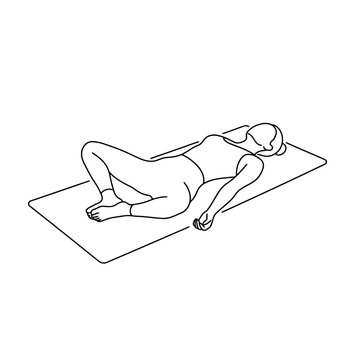 Line art illustration of reclining bound angle pose supta baddha konasana yoga illustration
