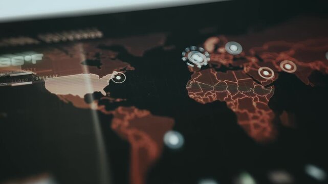 Strategic global map visualization with highlighted monitored territories