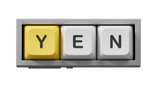 Computer keyboard keys with yen business word.close up of Computer keyboard keys,Business Concept.Supports PNG files with transparent backgrounds.