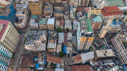 Fototapeta premium Aerial view of Dar es Salaam highlighting cityscape, business growth, and modern architectural development.