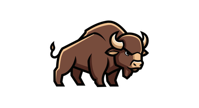 Full body bison mascot logo standing side view.